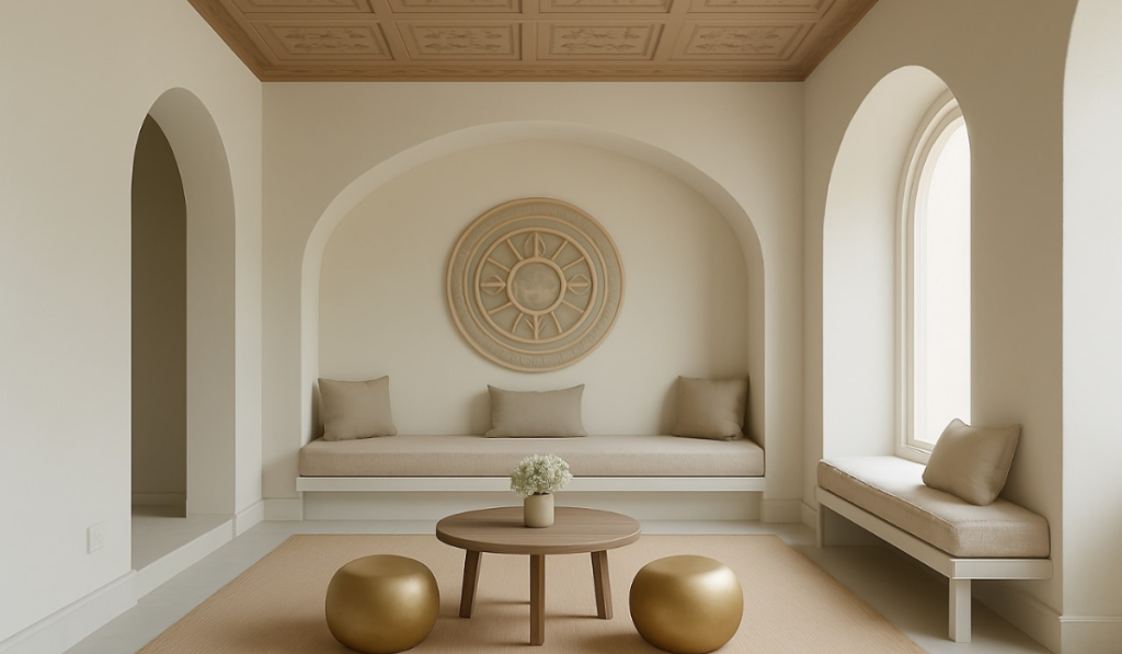 a room with a couch and a table