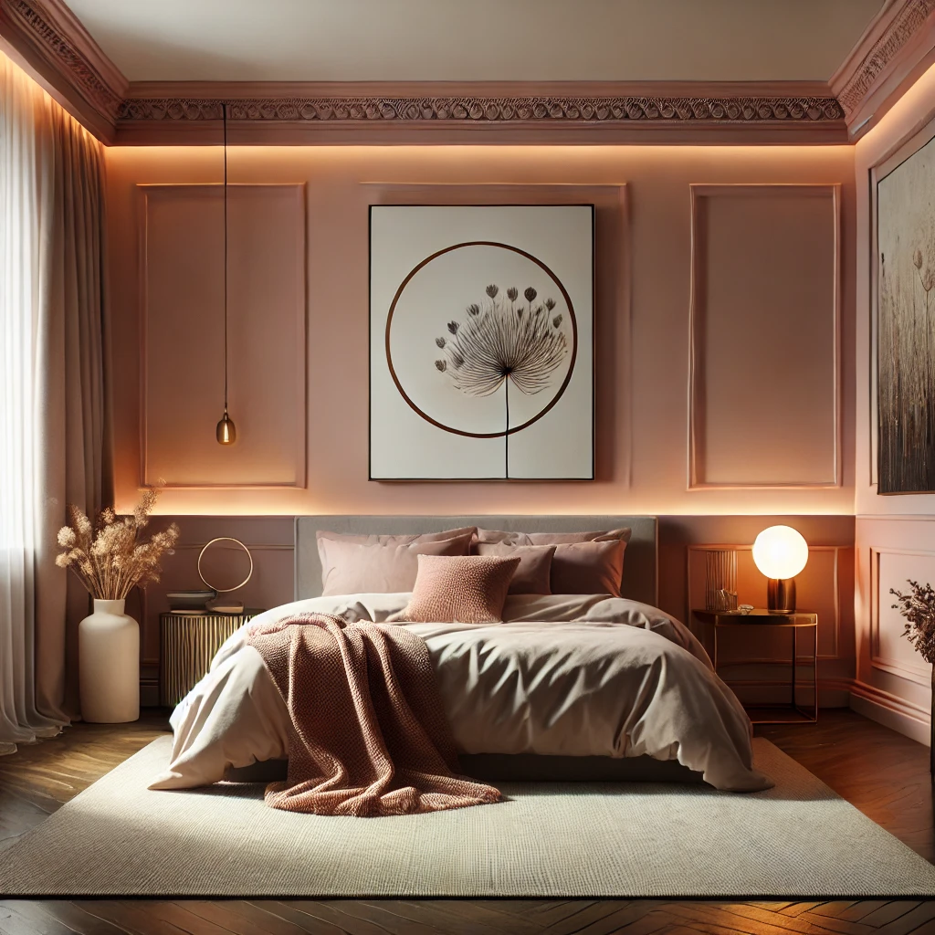 BENEFITS OF HIRING AN INTERIOR DESIGNER. a bedroom with a bed and paintings on the wall